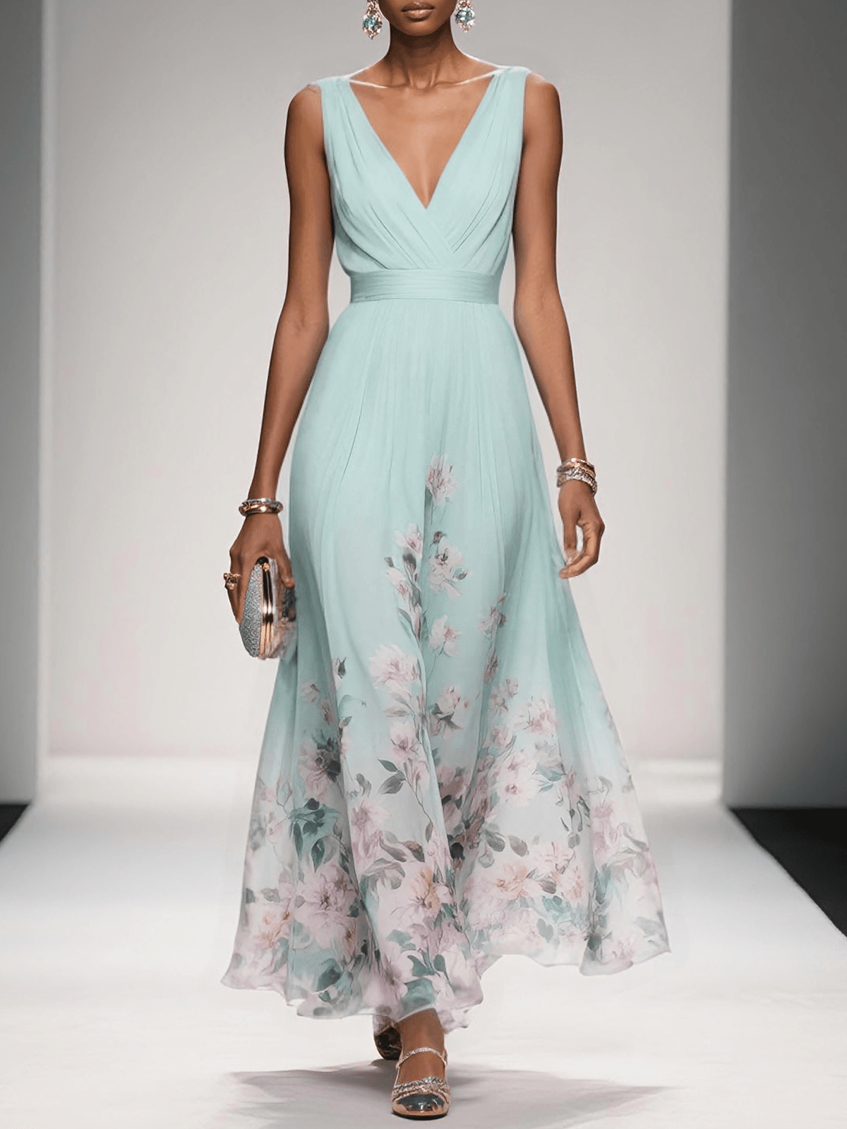 Women's Floral V Neck Elegant Flowing Summer Maxi Dress™ – Elegante Leichtigkeit für warme Tage
