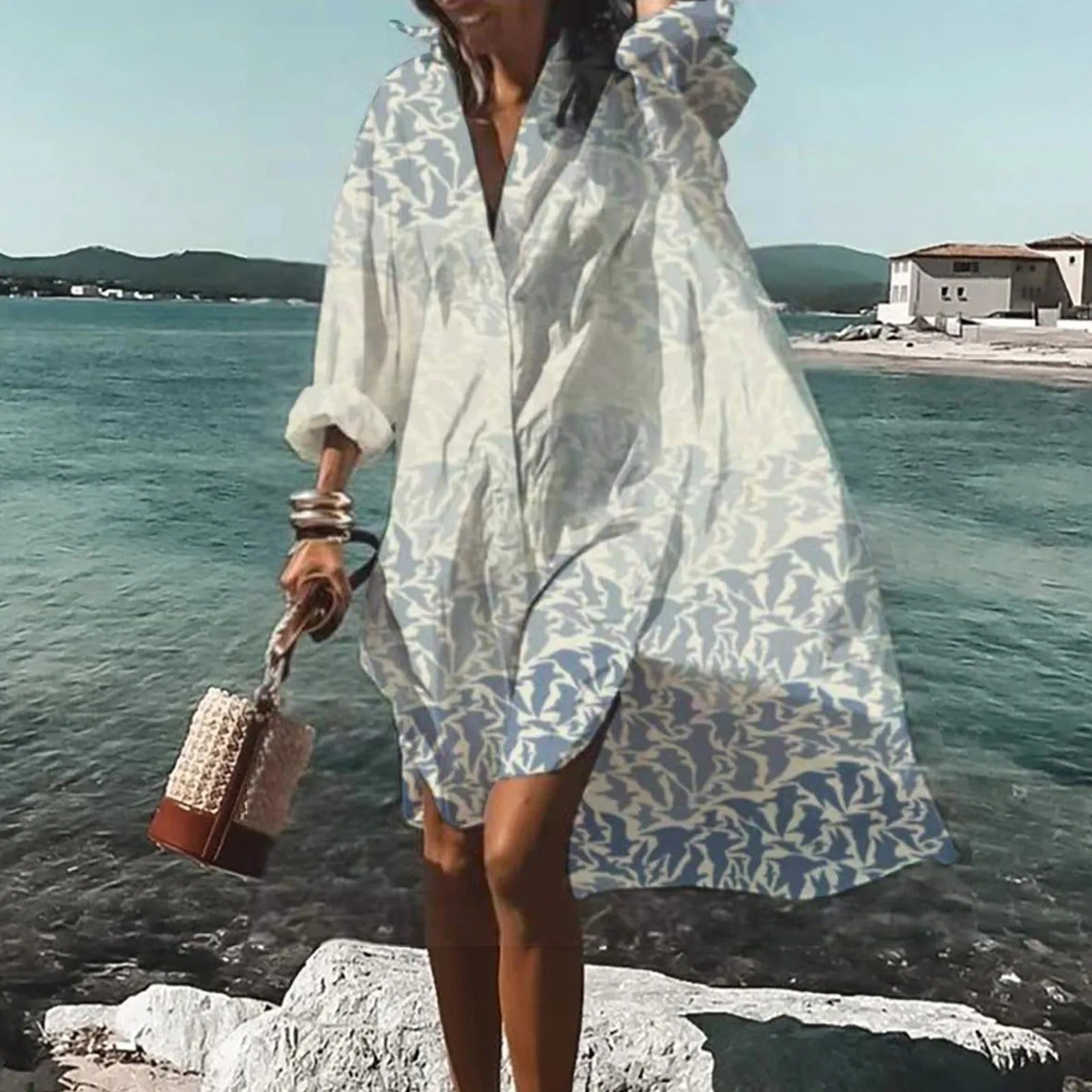 Women's Printed Shirt Style Relaxed Fit Casual Midi Dress™ – Mühelose Eleganz für warme Tage