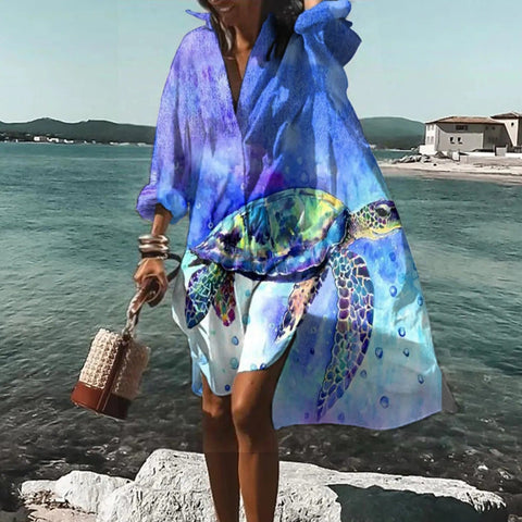 Women's Printed Shirt Style Relaxed Fit Casual Midi Dress™ – Mühelose Eleganz für warme Tage