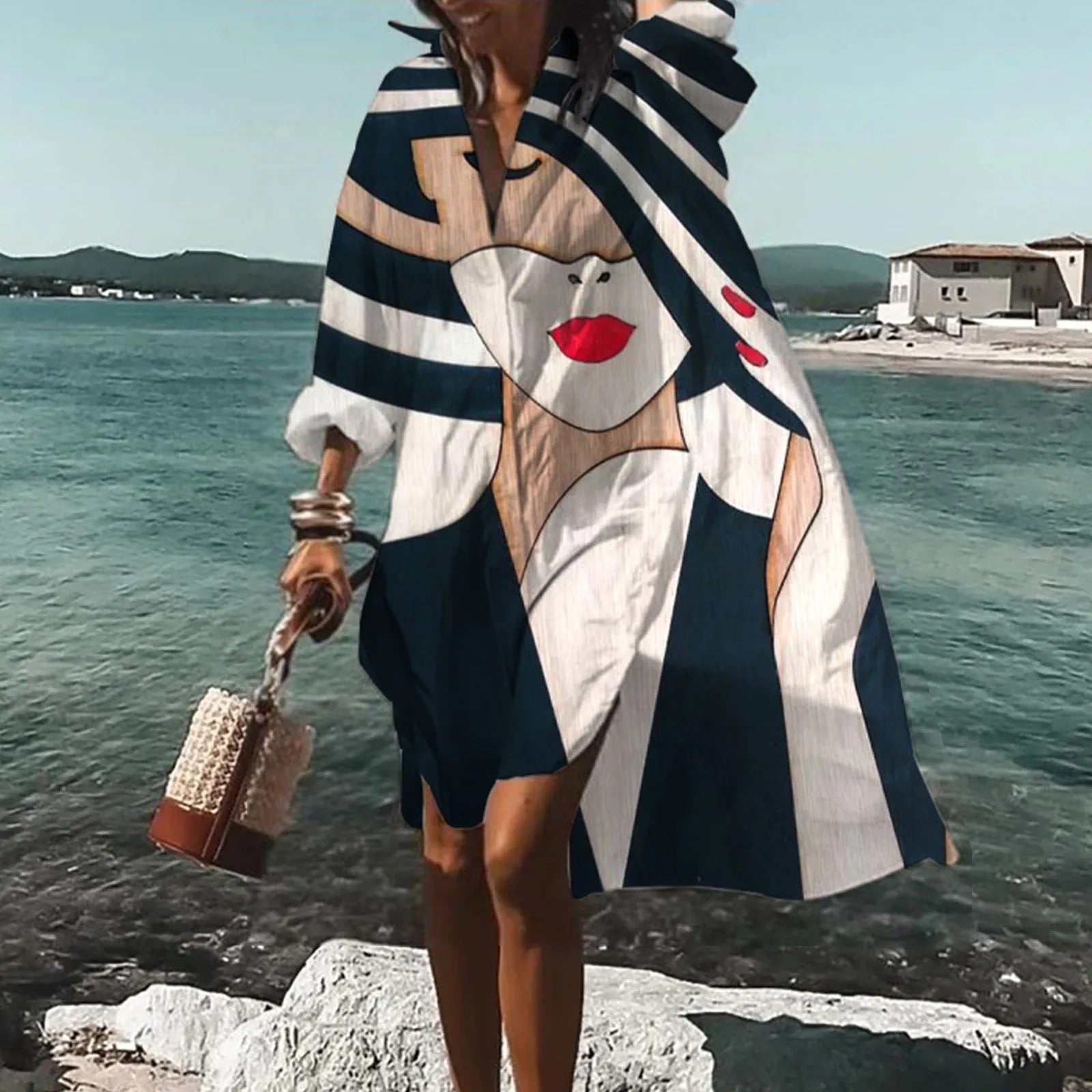 Women's Printed Shirt Style Relaxed Fit Casual Midi Dress™ – Mühelose Eleganz für warme Tage