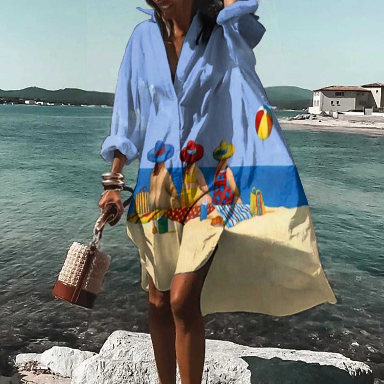 Women's Printed Shirt Style Relaxed Fit Casual Midi Dress™ – Mühelose Eleganz für warme Tage