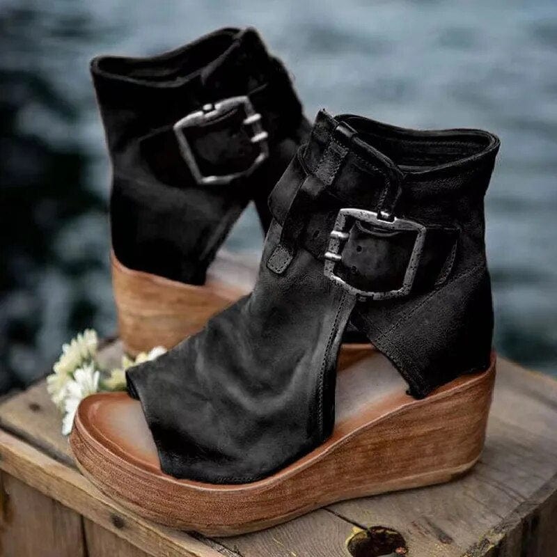 Women's Open Toe Wedge Ankle Boots with Buckle™ – Stilvolle Eleganz für warme Tage