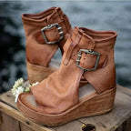 Women's Open Toe Wedge Ankle Boots with Buckle™ – Stilvolle Eleganz für warme Tage