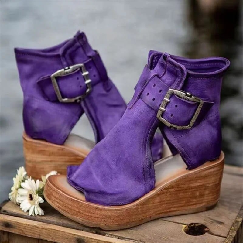 Women's Open Toe Wedge Ankle Boots with Buckle™ – Stilvolle Eleganz für warme Tage