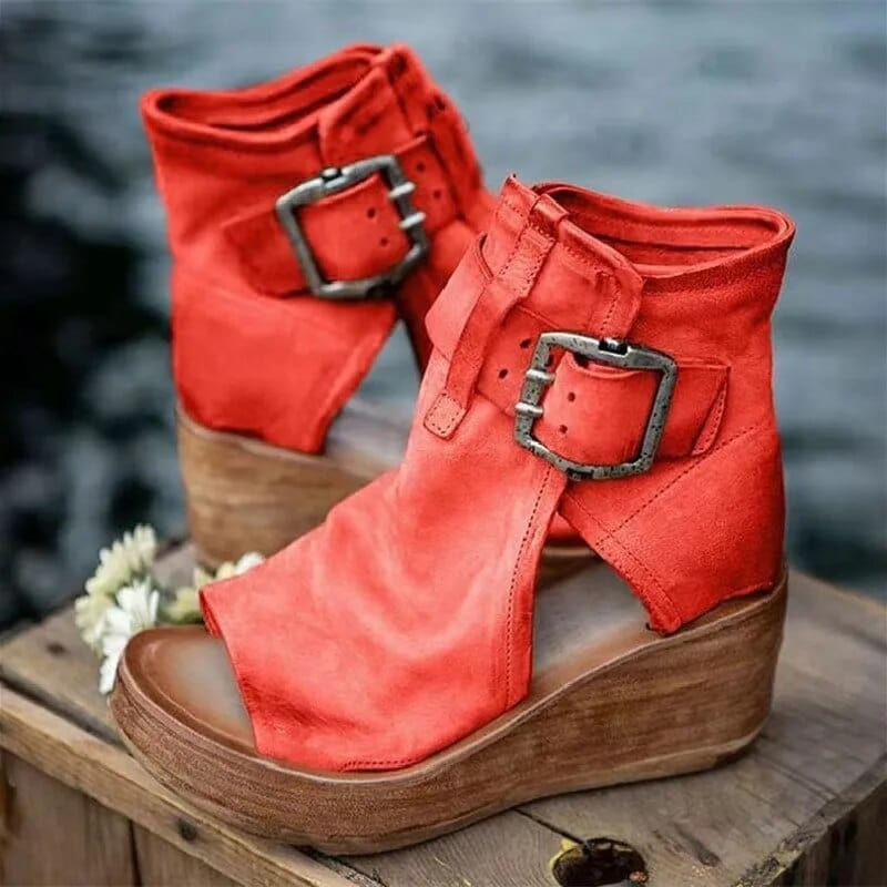 Women's Open Toe Wedge Ankle Boots with Buckle™ – Stilvolle Eleganz für warme Tage