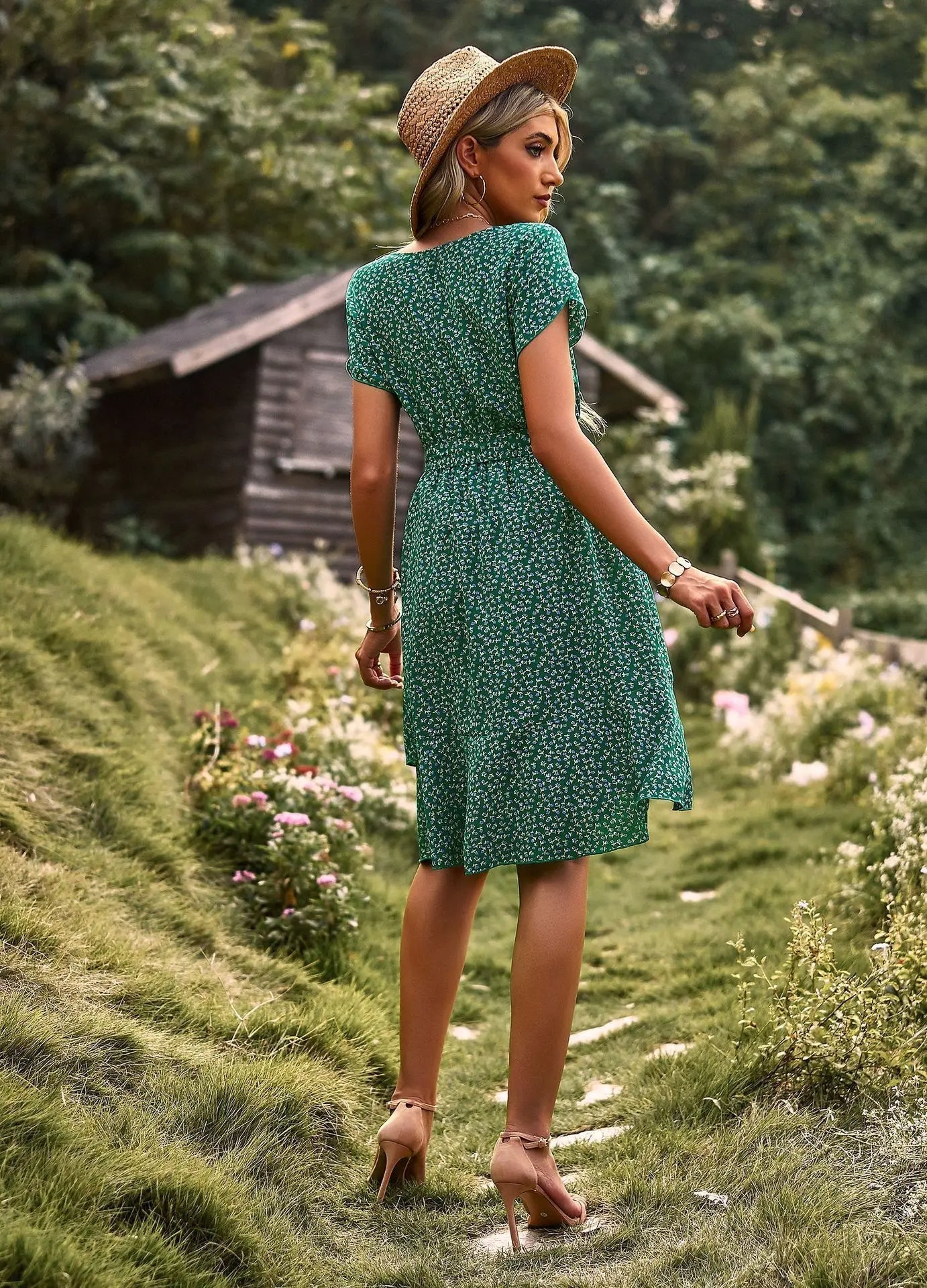 Floral Pleated Dress With Elegant Comfortable Fit for Women™ – Elegante Vielseitigkeit für jeden Anlass