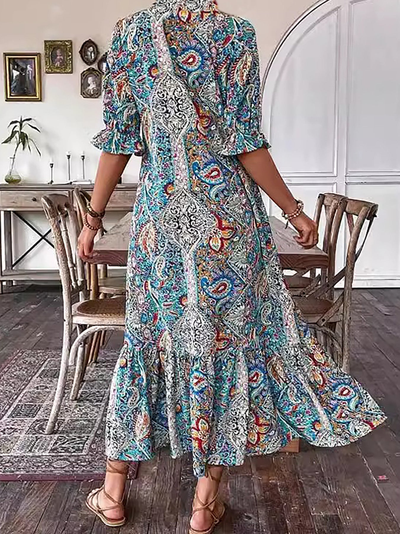 Relaxed Boho Pattern Midi Dress™ – Müheloses Tragen mit Stil