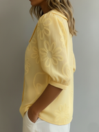 Women's Floral Blouse Loose Fit V Neck Sleeve Casual Top™ – Mühelose Eleganz für jeden Tag