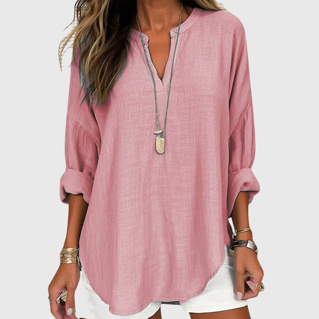 Relaxed Split-Neck Long Sleeve Top™ – Mühelose Eleganz für den Alltag