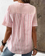 Women's Striped Button V-Neck Blouse Relaxed Fit Lightweight Casual Summer Top™ – Zeitloser Komfort für den Alltag