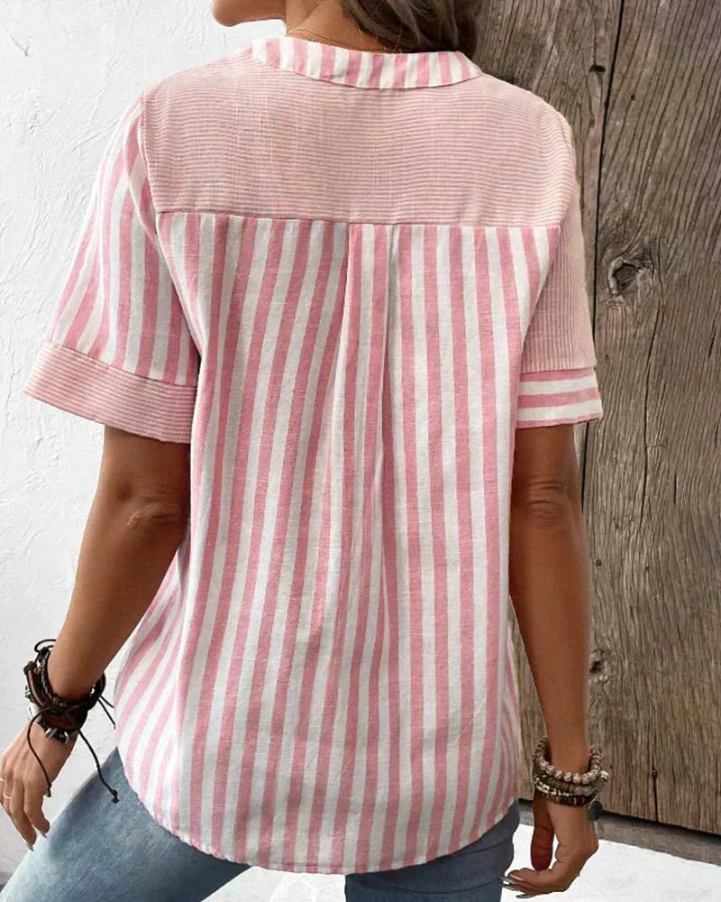 Women's Striped Button V-Neck Blouse Relaxed Fit Lightweight Casual Summer Top™ – Zeitloser Komfort für den Alltag