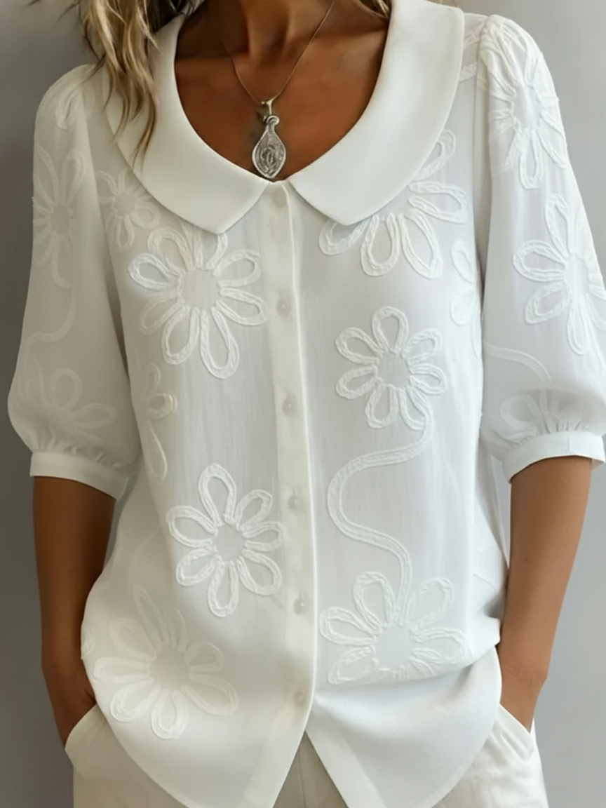 Women's Floral Blouse Loose Fit V Neck Sleeve Casual Top™ – Mühelose Eleganz für jeden Tag