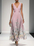 Women's Floral V Neck Elegant Flowing Summer Maxi Dress™ – Elegante Leichtigkeit für warme Tage