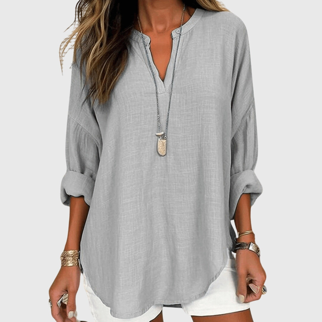 Relaxed Split-Neck Long Sleeve Top™ – Mühelose Eleganz für den Alltag