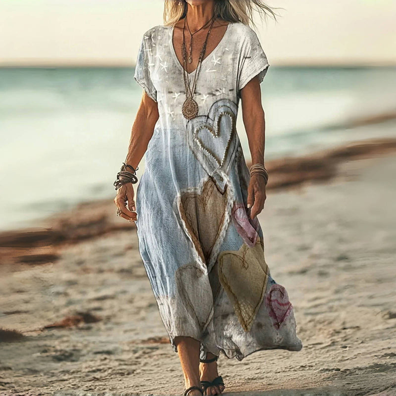 Sandra | Women's Heart Print Maxi Dress™ – Mühelose Eleganz für jeden Tag