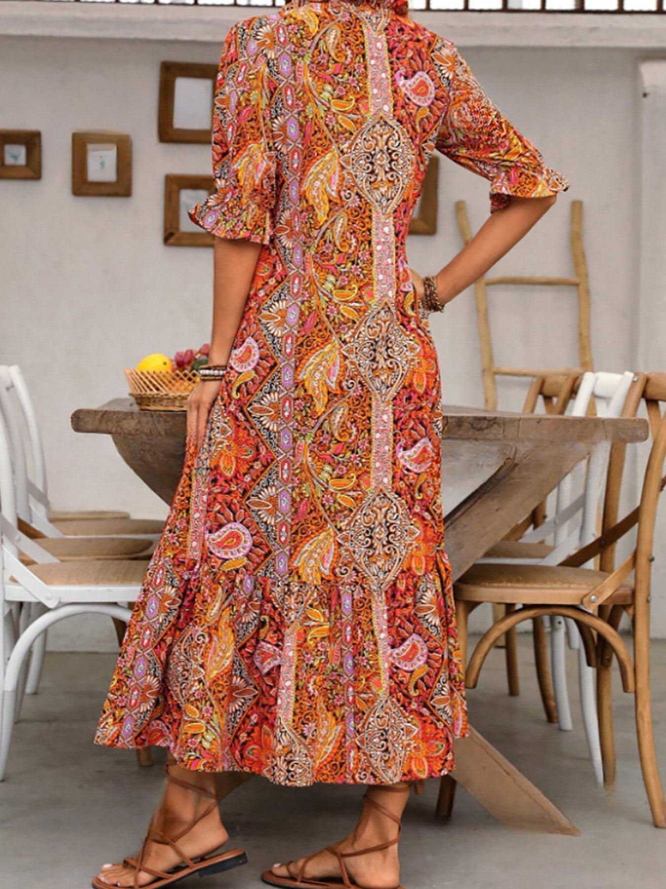 Relaxed Boho Pattern Midi Dress™ – Müheloses Tragen mit Stil