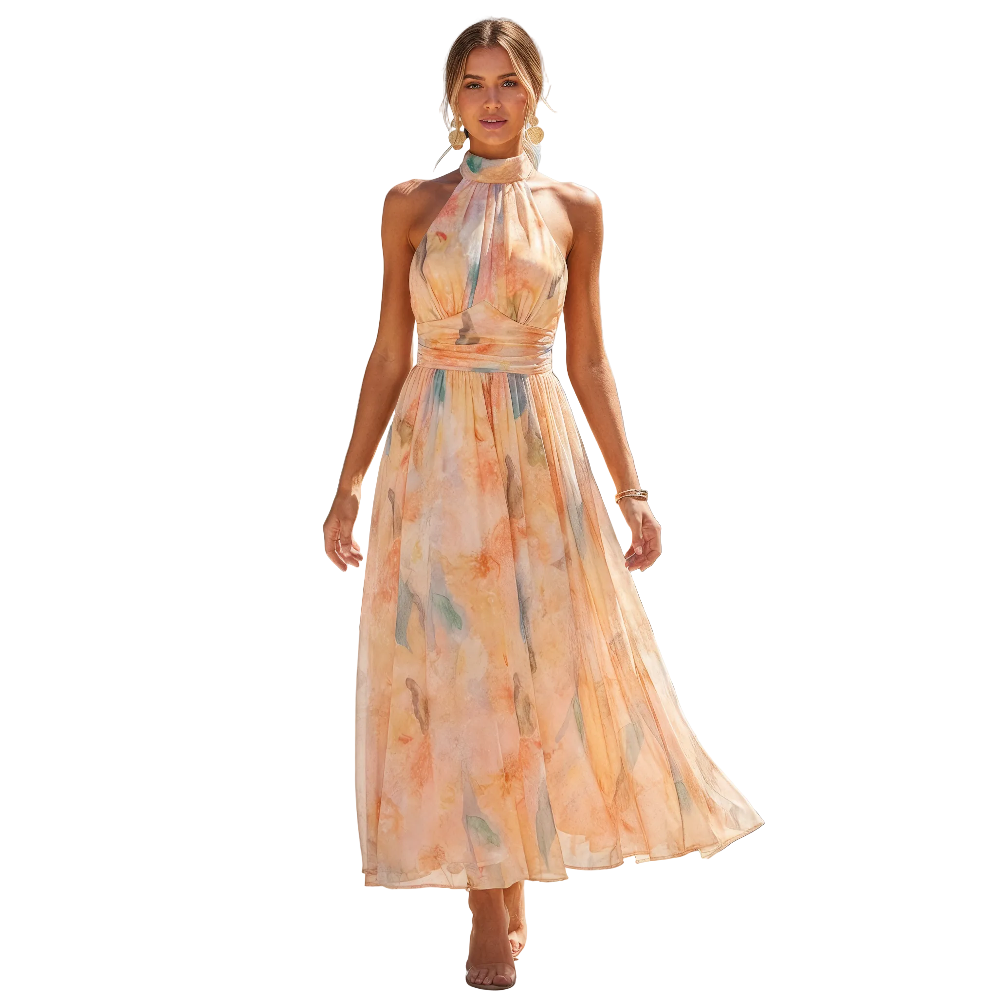 Women's Halter Neck Maxi Dress with Flowing Silhouette and Defined Waist™ – Elegante Raffinesse für besondere Momente