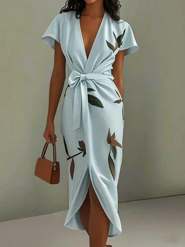Women's Floral Wrap V Neck Elegant Midi Dress™ – Zeitlose Eleganz für jeden Anlass