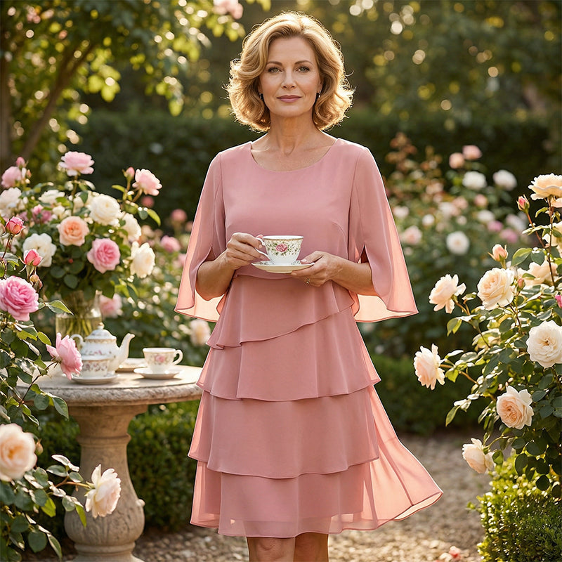 Flowing Layered Ruffle Sleeve Midi Dress for Women™ – Feminine Eleganz mit mühelosem Komfort
