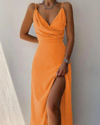 Women's Floral Wrap Style Midi Dress with High Slit™ – Elegante Wickeloptik für feminine Ausstrahlung