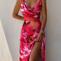 Women's Floral Wrap Style Midi Dress with High Slit™ – Elegante Wickeloptik für feminine Ausstrahlung