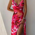 Women's Floral Wrap Style Midi Dress with High Slit™ – Elegante Wickeloptik für feminine Ausstrahlung