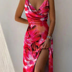 Women's Floral Wrap Style Midi Dress with High Slit™ – Elegante Wickeloptik für feminine Ausstrahlung