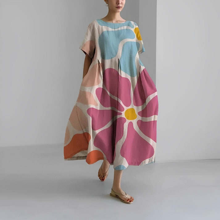 Women's Floral Relaxed Fit Oversized Print Casual Midi Dress™ – Müheloser Komfort mit künstlerischem Blumenmuster