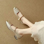 Women's Mary Jane Flats with Pearl Strap and Metallic Toe Cap™ – Zeitlose Eleganz für jeden Anlass