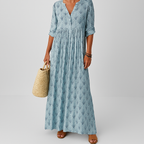 Women's Boho Print V Neck Long Sleeve Summer Maxi Dress™ – Zeitlose Eleganz mit bohemian-inspiriertem Charme