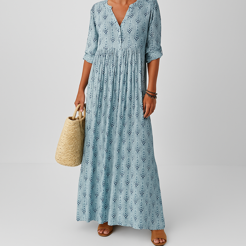 Women's Boho Print V Neck Long Sleeve Summer Maxi Dress™ – Zeitlose Eleganz mit bohemian-inspiriertem Charme