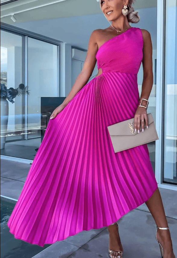 Pleated One-Shoulder Midi Dress™ – Elegante Asymmetrie für zeitlose Sophistication