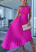 Women's One Shoulder Pleated Elegant Flowing Evening Midi Dress™ – Zeitlose Eleganz für besondere Anlässe