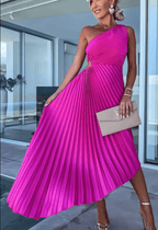 Women's One Shoulder Pleated Elegant Flowing Evening Midi Dress™ – Zeitlose Eleganz für besondere Anlässe