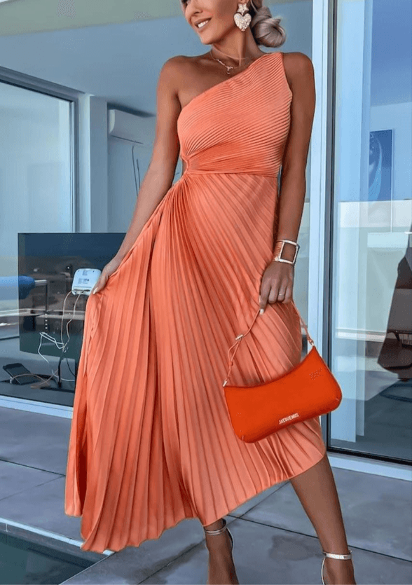 Pleated One-Shoulder Midi Dress™ – Elegante Asymmetrie für zeitlose Sophistication