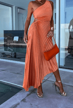 Women's One Shoulder Pleated Elegant Flowing Evening Midi Dress™ – Zeitlose Eleganz für besondere Anlässe