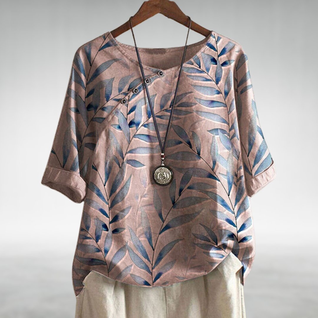 Charlotte | Casual Leaf Print Button Blouse for Women™ – Natürliche Eleganz für jeden Tag