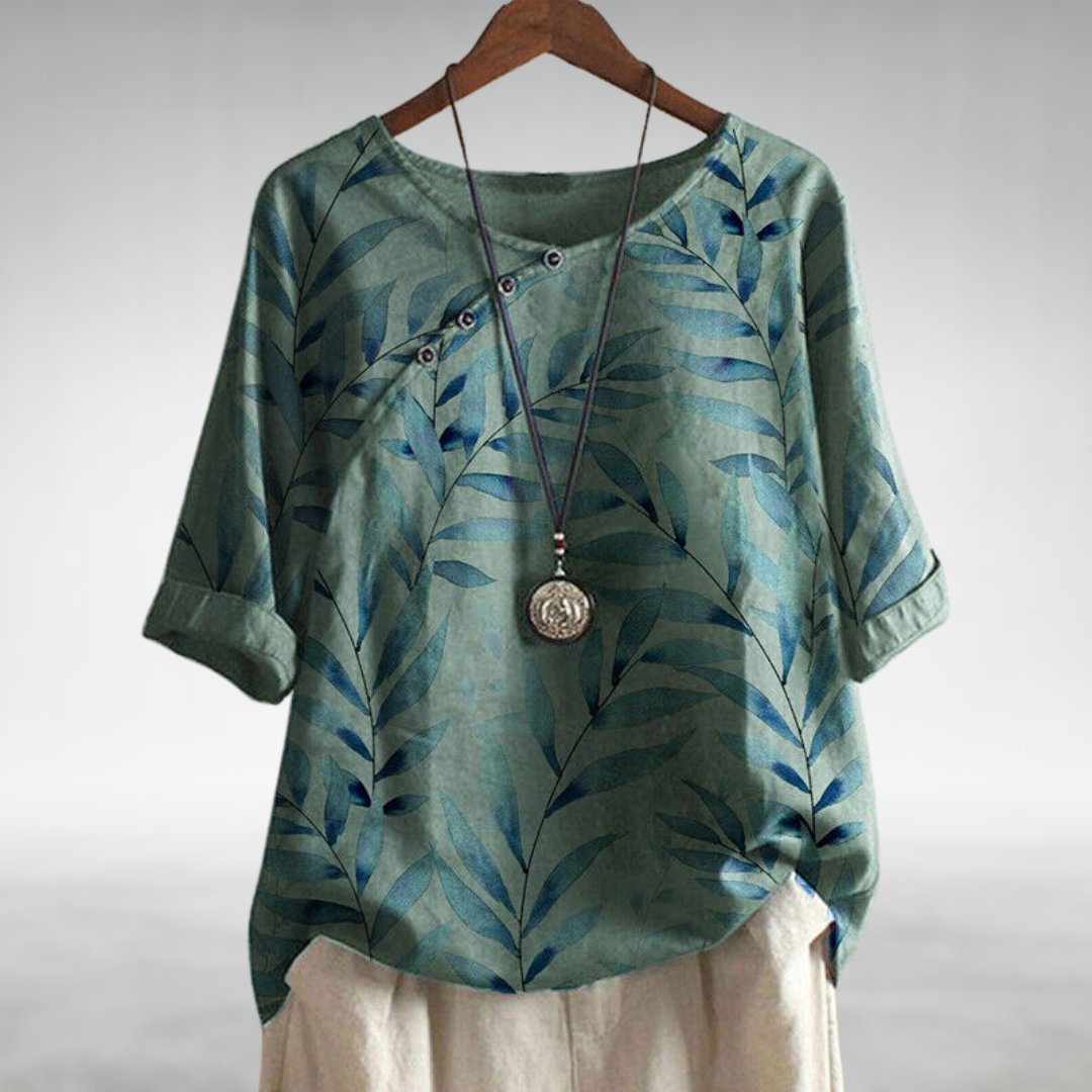 Charlotte | Casual Leaf Print Button Blouse for Women™ – Natürliche Eleganz für jeden Tag