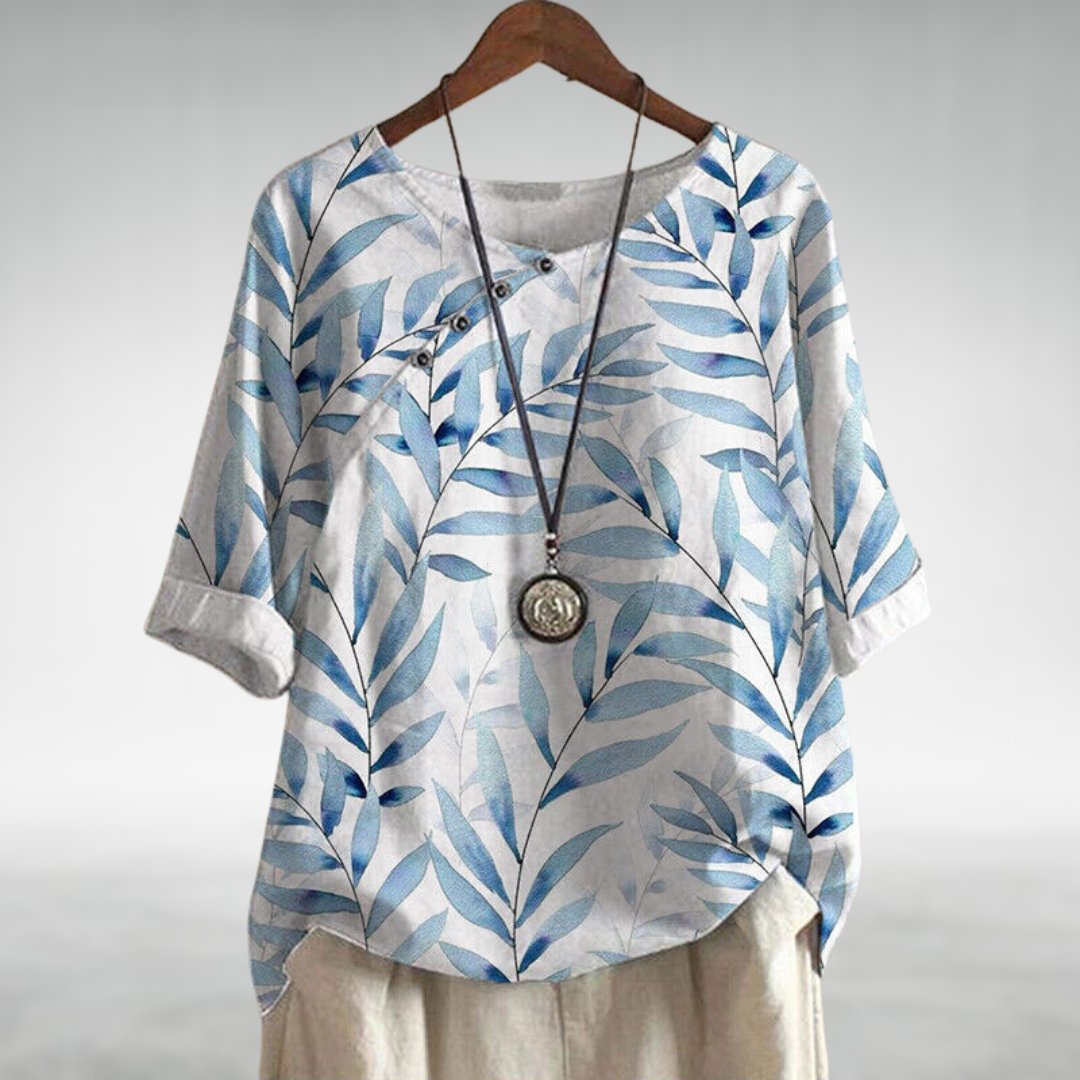 Charlotte | Casual Leaf Print Button Blouse for Women™ – Natürliche Eleganz für jeden Tag