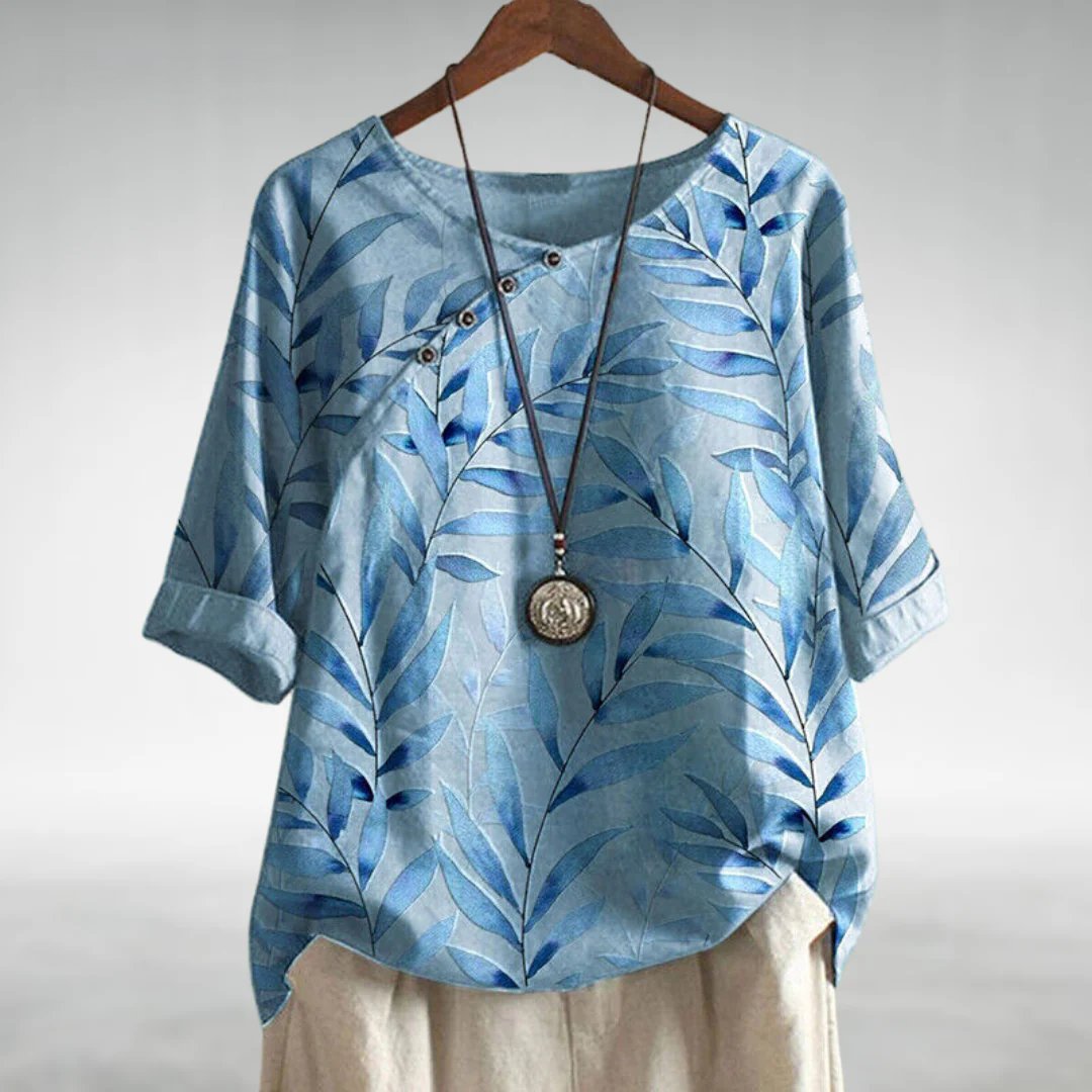 Charlotte | Casual Leaf Print Button Blouse for Women™ – Natürliche Eleganz für jeden Tag