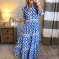 Women's Chain Print V-Neck Midi Dress with 3/4 Sleeves™ – Elegante Vielseitigkeit für jeden Anlass