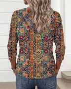 Women's Bohemian Printed Blouse V Neck Loose Fit Casual Top™ – Mühelose Eleganz für jeden Tag