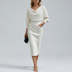 Women's Draped Midi Dress with Soft Neckline and Elegant Fit™ – Zeitlose Eleganz für jeden Anlass