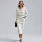 Women's Draped Midi Dress with Soft Neckline and Elegant Fit™ – Zeitlose Eleganz für jeden Anlass