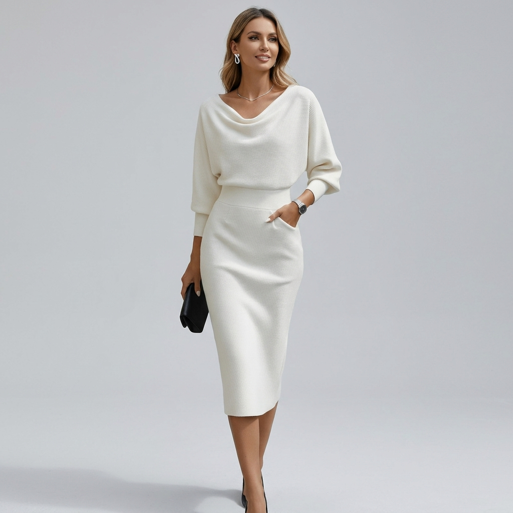 Women's Draped Midi Dress with Soft Neckline and Elegant Fit™ – Zeitlose Eleganz für jeden Anlass
