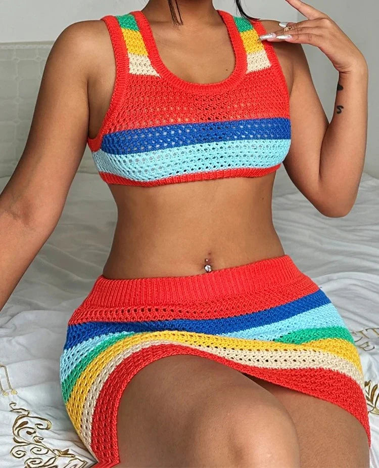 Vibrant Striped Two-Piece Set for Women™ – Lebendige Streifen für entspannten Alltagsstil