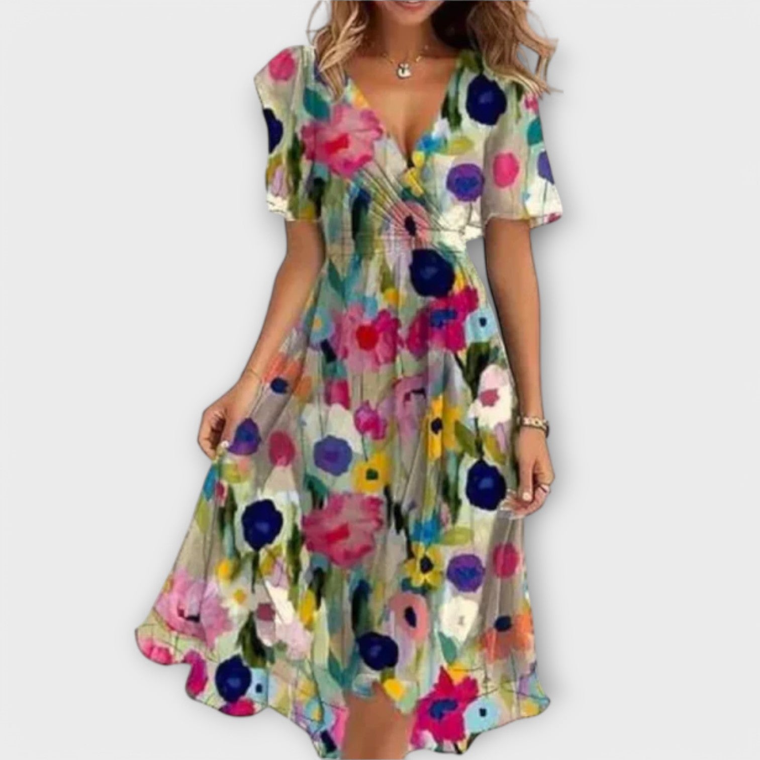 Women's Stylish Spring Wrap Midi Dress™ – Eleganter Frühlingslook mit femininer Wickeloptik