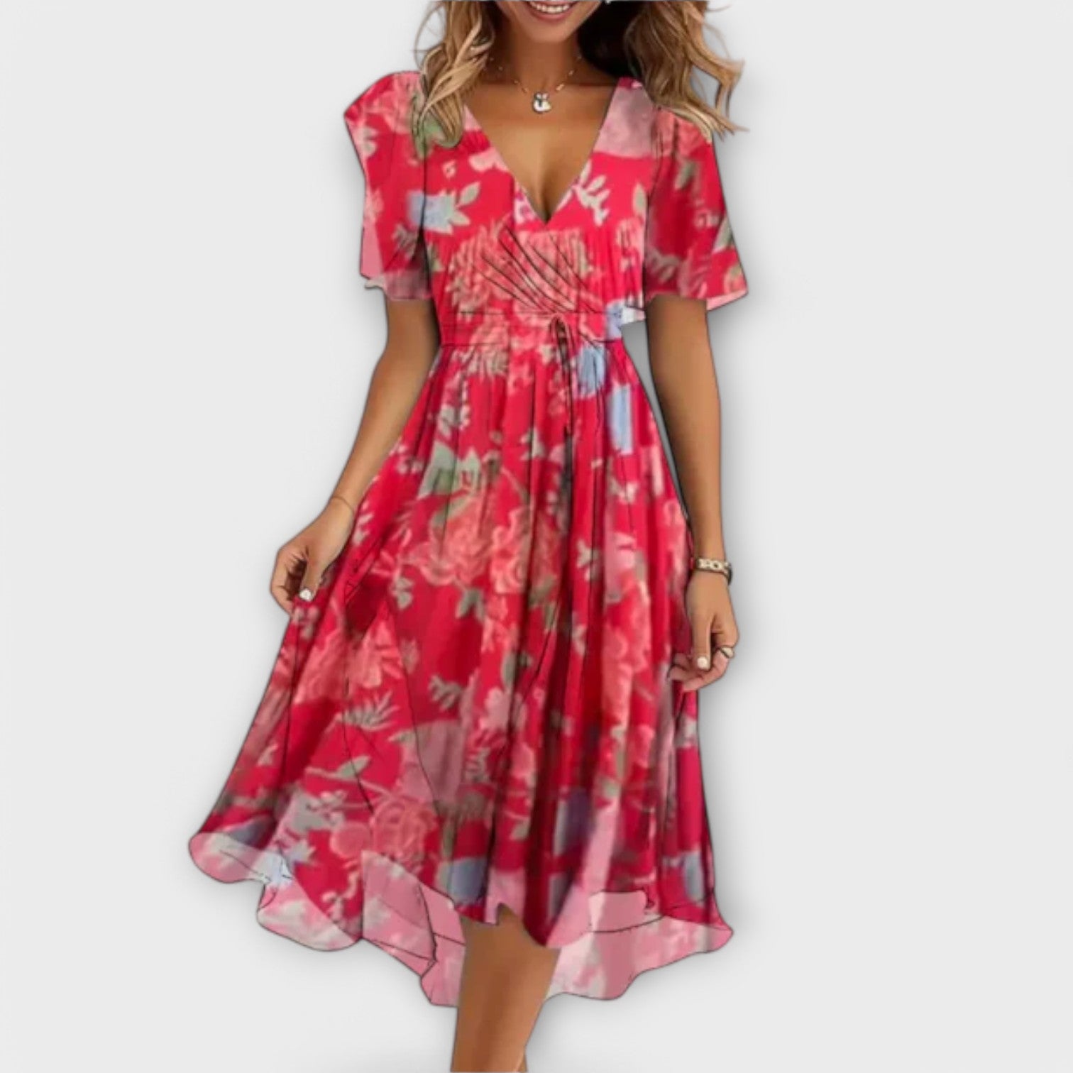 Women's Stylish Spring Wrap Midi Dress™ – Eleganter Frühlingslook mit femininer Wickeloptik