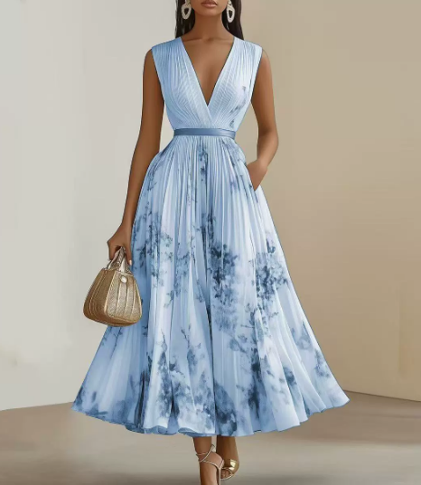 Women's Printed Sleeveless A Line Elegant Maxi Dress™ – Zeitlose Eleganz für jeden Anlass