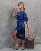 Women's One Shoulder Satin Wrap Elegant Midi Party Dress™ – Zeitlose Eleganz für besondere Anlässe